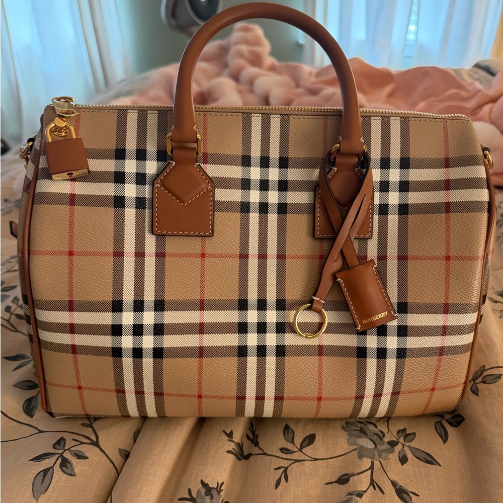 Burberry Check Medium Top-Handle Bag